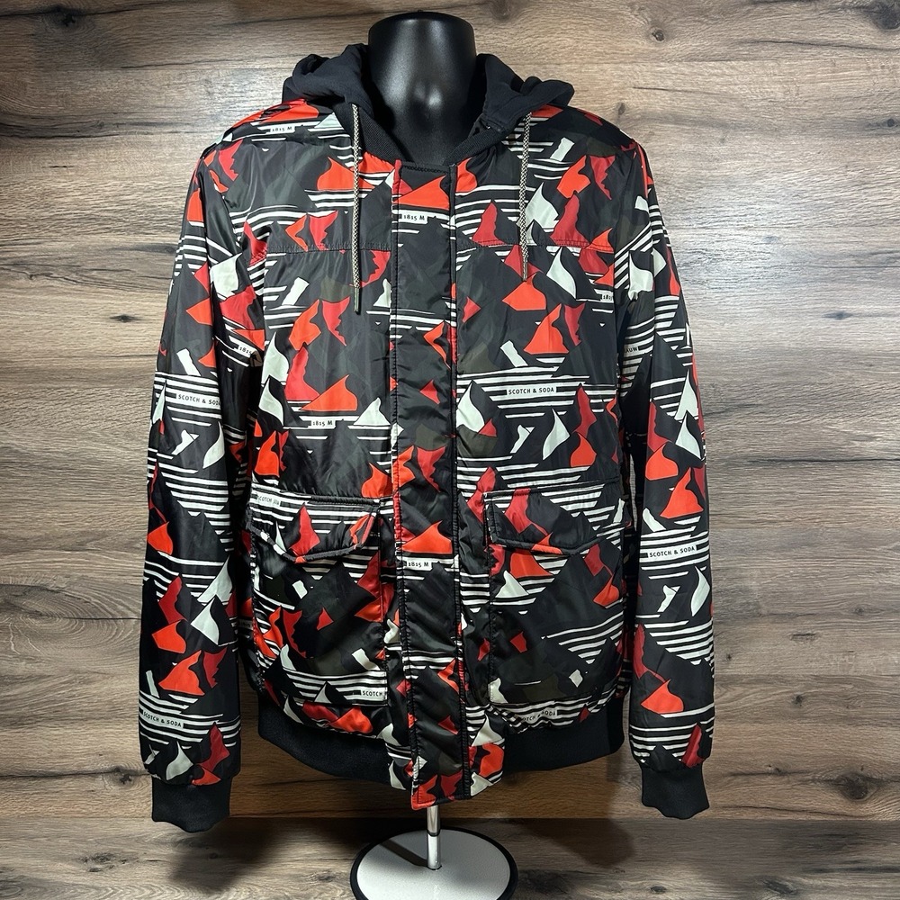 Scotch & Soda Amsterdams Blauw Hooded Geometric Bomber Jacket XL